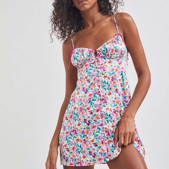 NEW: For Love & Lemons Watercolor Floral Slip Dress - Picture 5 of 5